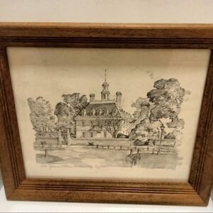 Charles Overly Governors Palace Williamsburg Pencil Sketch 11x14 Framed & Signed